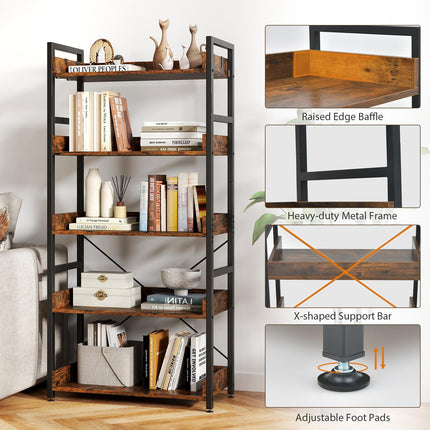 Dreamade 5 Tier Bookshelf with 4 Hooks for Living Room