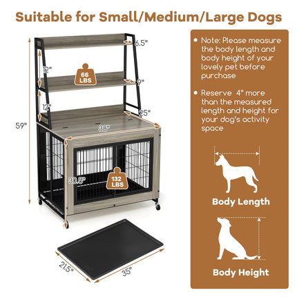 Dreamade 38" Dog Crate Furniture with Storage Shelves