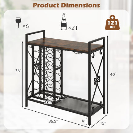 Dreamade Wine Bar Table with 6 Glass Wine Glass Holder