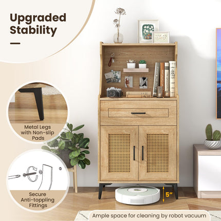 Dreamade 45.5” Kitchen Pantry Cabinet, Buffet Sideboard w/Hutch, PVC Rattan Door