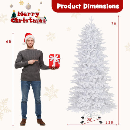 Dreamade 7ft Pre-Lit White Christmas Tree with Wheels & 900 Warm White LED Lights