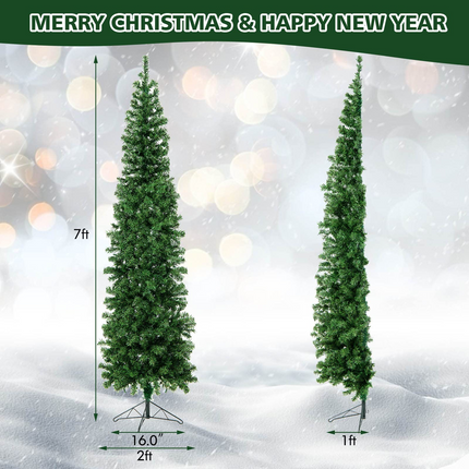Dreamade 7ft Prelit Half-Shape Christmas Tree, Space-Saving Slender Artificial Xmas Tree with 150 LED Lights - DreamadeUS