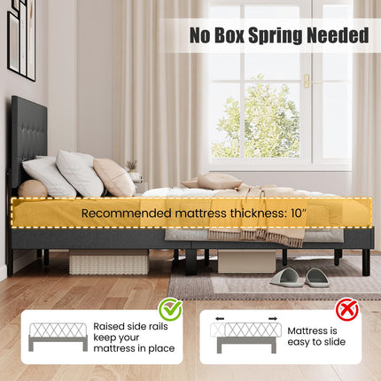 Dreamade Queen Bed Frame Linen Upholstered Platform Bed with Button Tufted Headboard