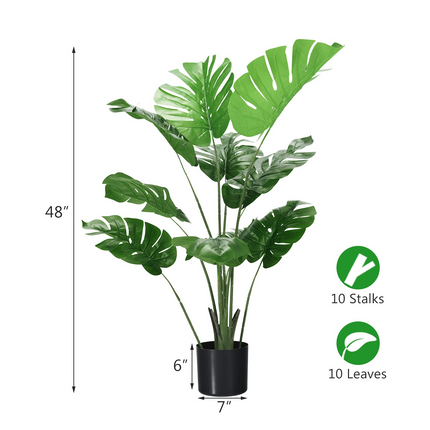Dreamade Artificial Monstera Deliciosa Plant, 4ft Tall Fake Tropical Palm Tree w/10 Pcs Different Turtle Leaves - DreamadeUS