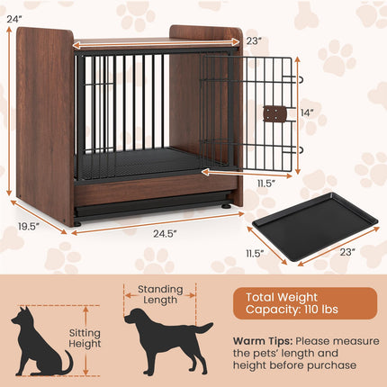 Dreamade Dog Crate End Table - Wooden Dog Kennel Furniture with Removable Pull-Out Tray