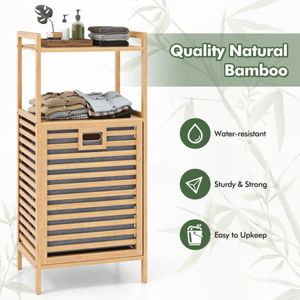 Dreamade Tilt Out Laundry Hamper Bamboo Laundry Storage Cabinet with 2-Tier Storage Shelves
