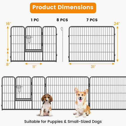 Dreamade Dog Playpen Outdoor 24" H - 8/16 Panels Metal Pet Fence for Puppies Small Dogs, Portable Dog Fence for Yard Garden RV Camping