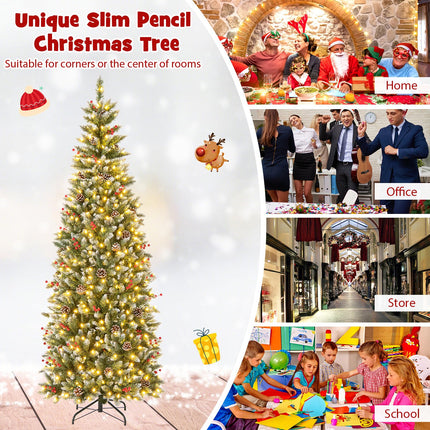 DREAMADE 7 FT Pre-Lit Artificial Christmas Tree, Slim Pencil Tree w/ 818 Branch Tips