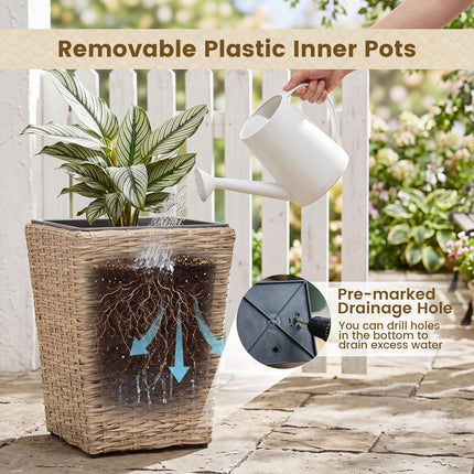 Dreamade 3-Piece Rattan Planter Box Kit with Removable Plastic Liners