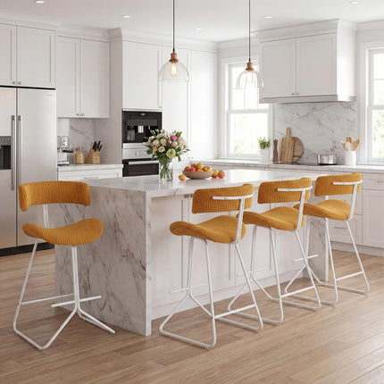 Dreamade 25" Fabric Upholstered Armless Counter Height Chairs with Metal Legs & Footrest
