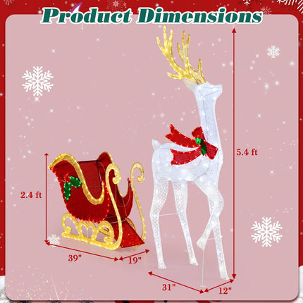 Dreamade Lighted Christmas Reindeer & Sleigh Set, Light-up Xmas Decorations with 462 LED Lights
