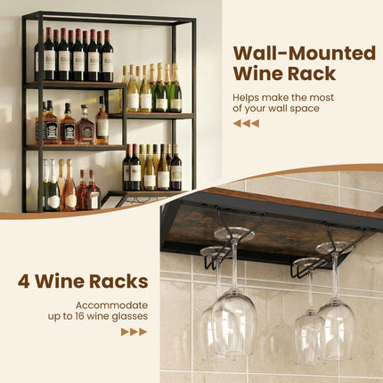 Dreamade Wall Mounted Wine Rack 6-Tier Hanging Bar Shelf with Bottle Display Shelf and Glass Holder