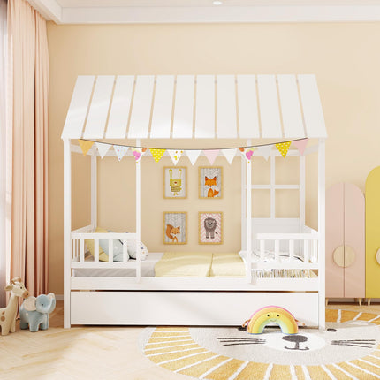 Dreamade Twin House Bed with Trundle Bed Twin