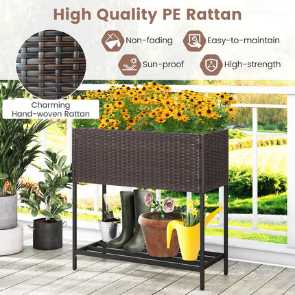 Dreamade Raised Garden Bed with Legs, Rattan Elevated Planter Box w/Storage Shelf