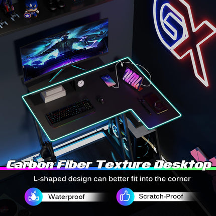 Dreamade L Shaped Gaming Desk with Outlets & USB Ports, Small Computer Desk with Monitor Shelf