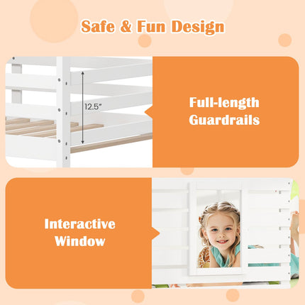 Dreamade White Wood Bunk Bed Twin Over Twin with Ladder and Guardrail