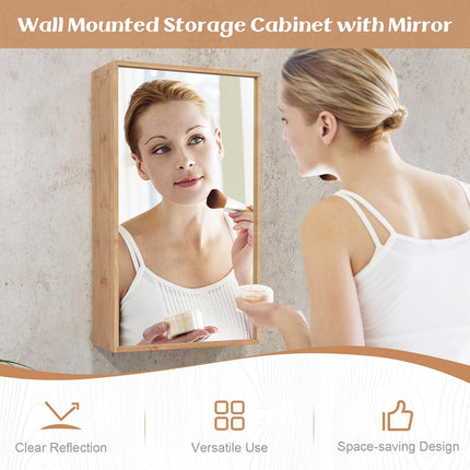 Dreamade Medicine Cabinet Mirror, Bathroom Wall Cabinet with Reversible Single Door, 2 Adjustable Shelves