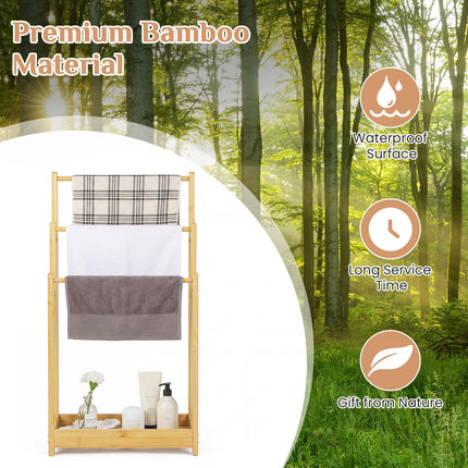 Dreamade 3 Tier Free Standing Bamboo Towel Rack with Storage Shelf
