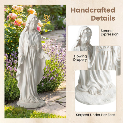 Dreamade Virgin Mary Garden Statue 29.5" | Blessed Mother Outdoor Religious Statue with Serpent