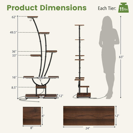 Dreamade Plant Stand Indoor 8-Tier 62" Tall Corner Metal Plant Shelf for Multiple Plants