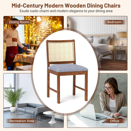 Dreamade Rattan Dining Chairs Set of 2/4, Modern Upholstered Kitchen Chairs w/Rubber Wood Frame