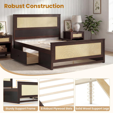 Dreamade Full/Twin Size Rattan Bed Frame with 2 Storage Drawers