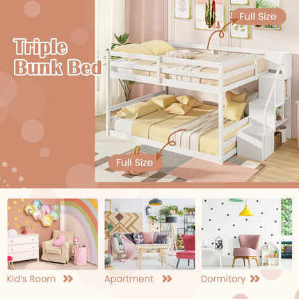 Dreamade Bunk Bed with Stairs, Solid Wood Floor Bunk Bed with Storage Staircase & Full-Length Guardrails