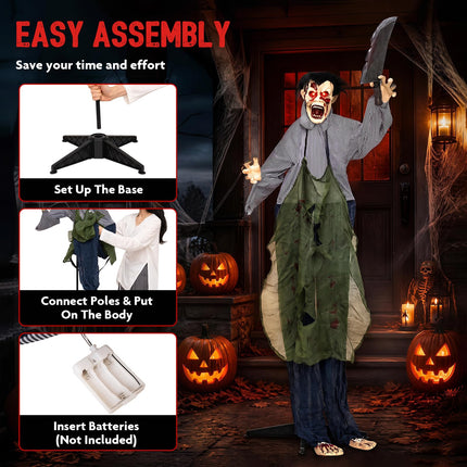 DREAMADE 6ft Halloween Animatronic Zombie Standing Sound Activated Decor