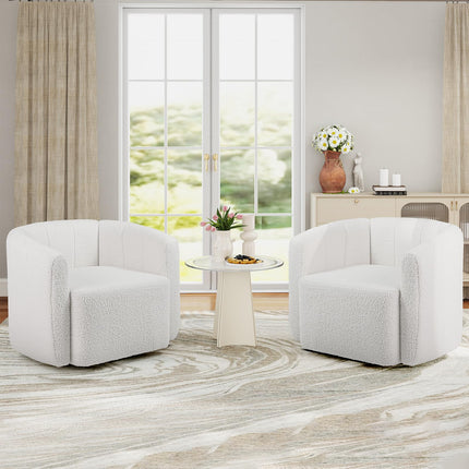 Dreamade 360° Swivel Accent Chair - Sherpa Upholstered Boucle Barrel Club Chair with Padded Armrests