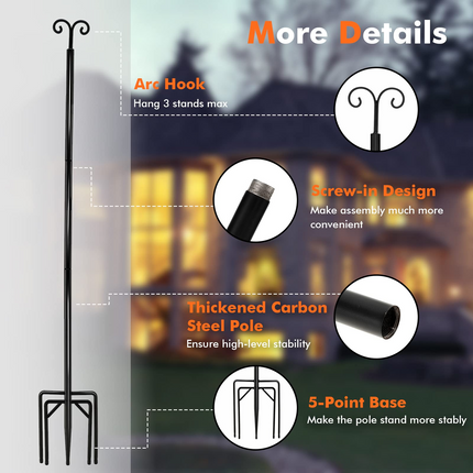 Dreamade String Light Pole for Outside, 2 Pack 8ft / 10 ft Outdoor Metal Poles with Hooks for Hanging String Lights - DreamadeUS