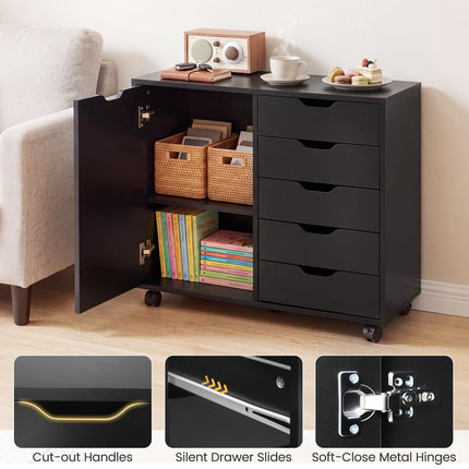 Dreamade 5 Drawer Storage Cabinet on Wheels with Adjustable Shelf