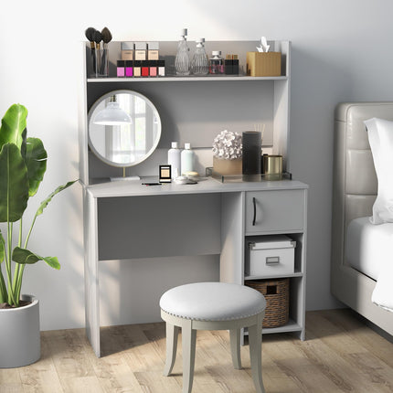 Dreamade Computer Desk with Hutch, Home Office Desk with Storage Cabinet & Adjustable Shelf