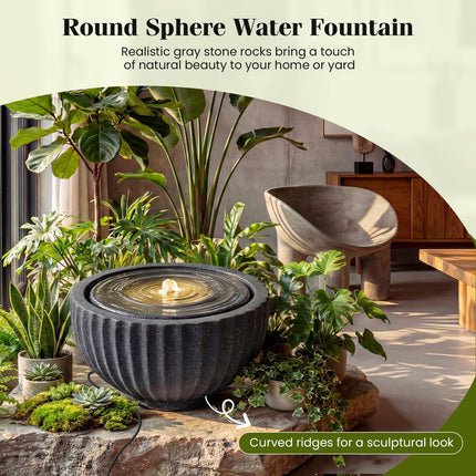 Dreamade 17.5"/18" Round Outdoor Water Fountain with 6 LED Lights
