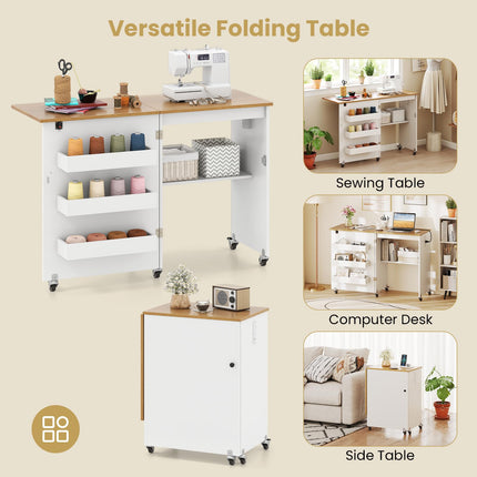 Dreamade Folding Sewing Table with Charging Station
