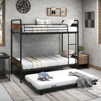 Dreamade Metal Twin Over Twin Bunk Bed with Trundle