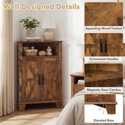 Dreamade Bathroom Corner Storage Cabinet with Open Storage & Adjustable Shelf