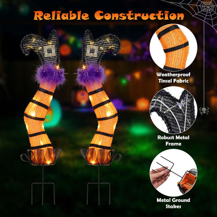 DREAMADE 2-Pack Lighted Witch Legs Stakes Outdoor Halloween Decoration