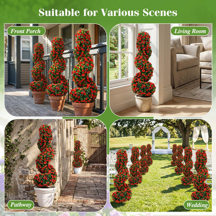 Dreamade 3FT Realistic Fake Rose Bushes Outdoor Faux Plants with Sun Protection & Ground Spikes Set of 2