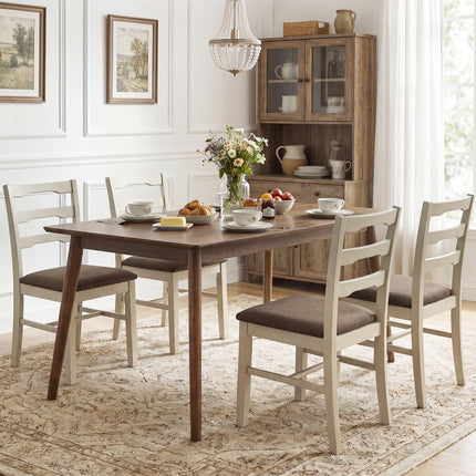 Dreamade Wood Farmhouse Upholstered Kitchen Chairs with Ladder Back Design (2/4)