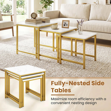 Dreamade Nesting Coffee Table Set of 3 | Faux Marble Coffee Table with Metal Frame