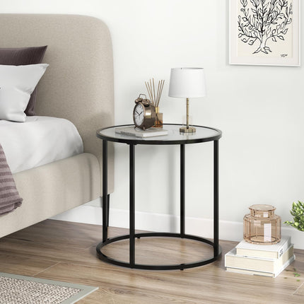 Dreamade Round Side Table, Tempered Glass End Table with Metal Frame