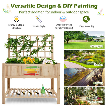 Dreamade Wood Planter with Trellis, Standing Raised Garden Bed