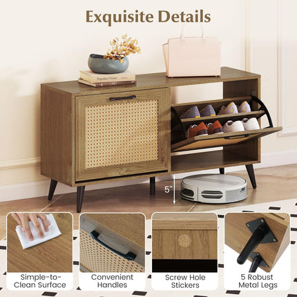 Dreamade Rattan Shoe Cabinet with 2 Flip Drawers