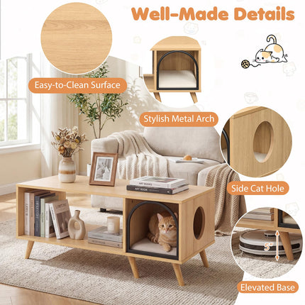 Dreamade 2 in 1 Coffee Table with Cat House for Entryway Home