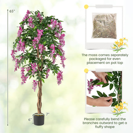 Dreamade 5.5FT Faux Wisteria Tree in Nursery Pot with Blooming Flowers