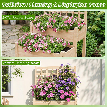 Dreamade 2-Tier Raised Garden Bed with Trellis for Climbing Plants