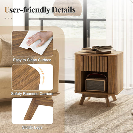 Dreamade Mid Century Modern Nightstand Set of 1/2 Fluted Bedside Table