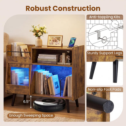 Dreamade Large Record Player Stand with LED Light& Sliding Door