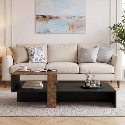 Dreamade 2-Tier Coffee Table | Modern Irregular Center Table with Open Storage Shelf
