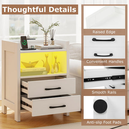 Dreamade LED Nightstand with Charging Station Set of 1/2 Bedside Table